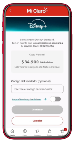 Paso 2 - Contrata Disney en App Mi Claro