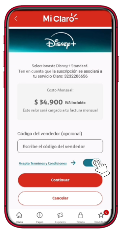 Paso 3 - Contrata Disney en App Mi Claro