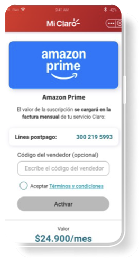 Paso 4 - Activa Amazon prime video Claro Colombia